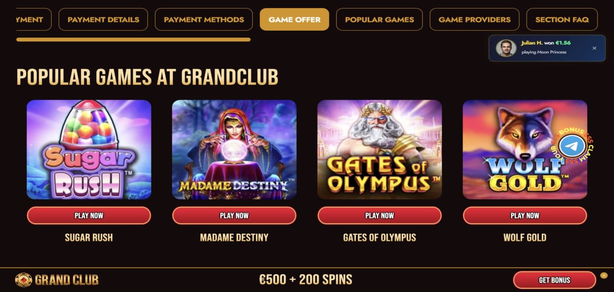 GrandClub casino games