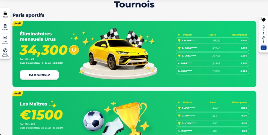 GreatWin casino tournois