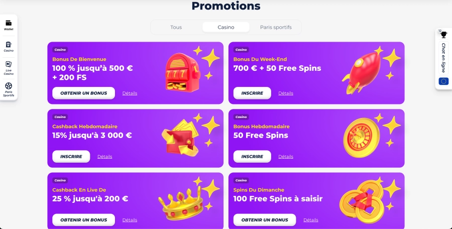 Promotions du casino Greatwin