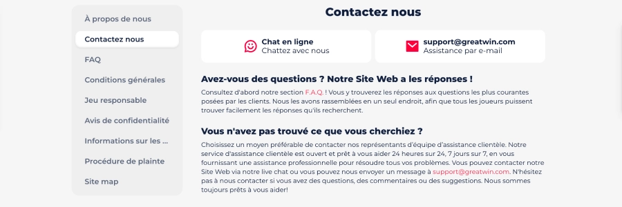 Greatwin casino contactez nous
