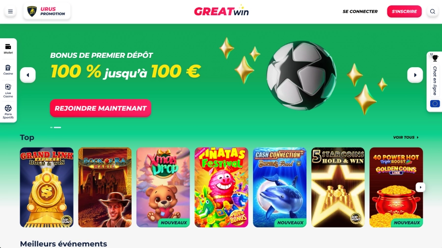 Page d'accueil du casino Greatwin