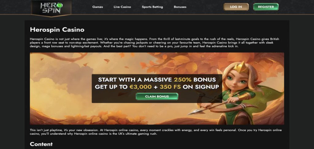 Herospin Casino home