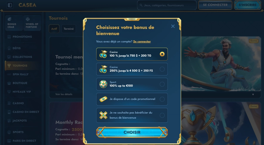 Inscription au casino Casea