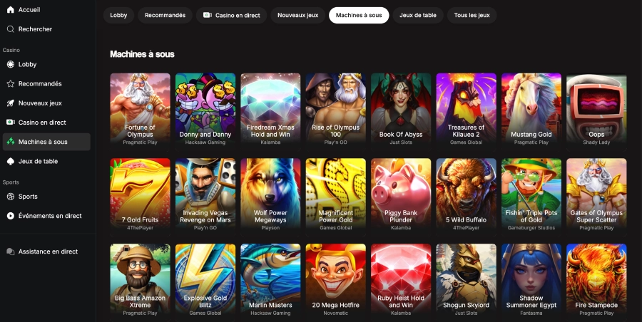 Machines à sous du casino BetNinja