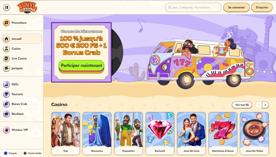 Vinyl Casino page d'accueil