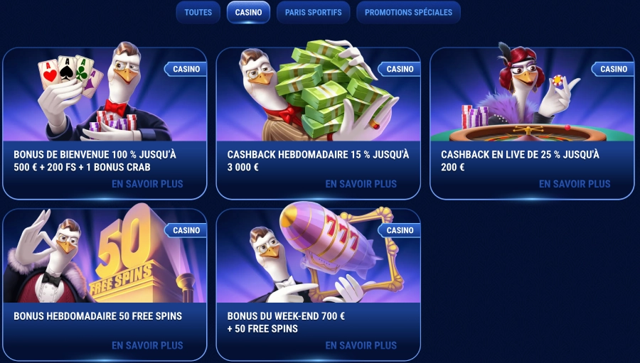 Bonus du casino Wingaga