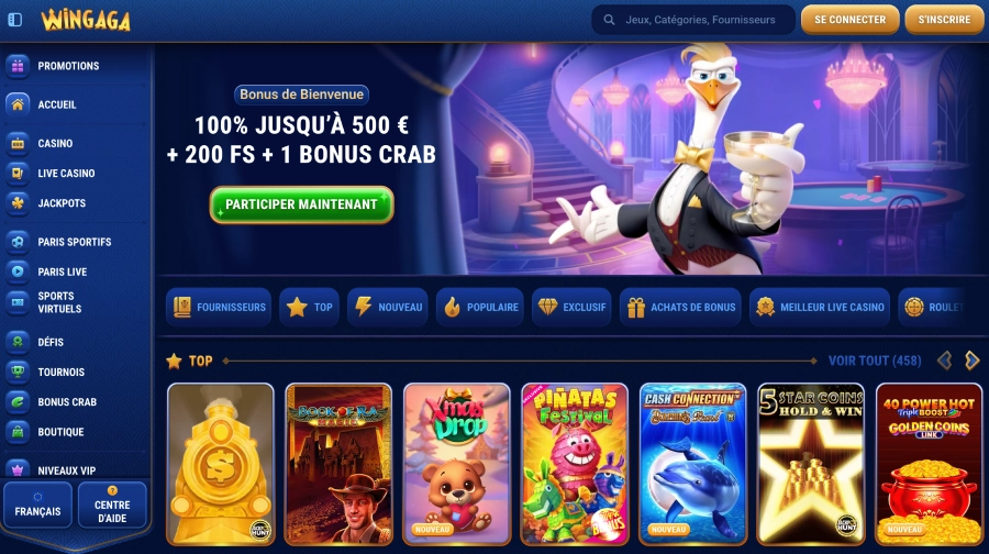 Page d'accueil du casino Wingaga