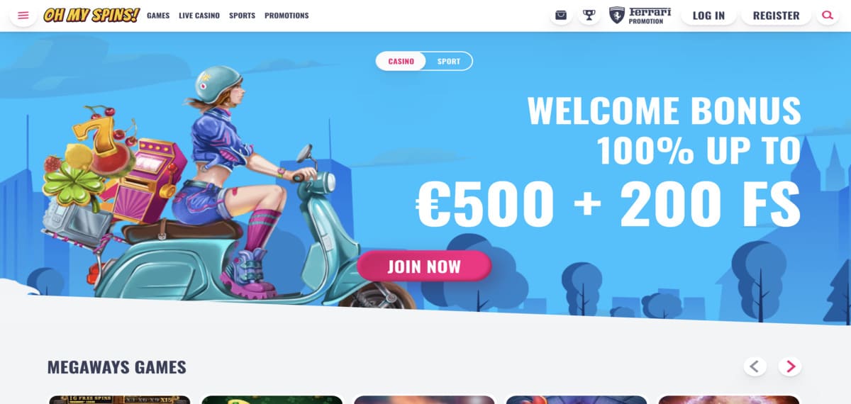 OhMySpins casino home